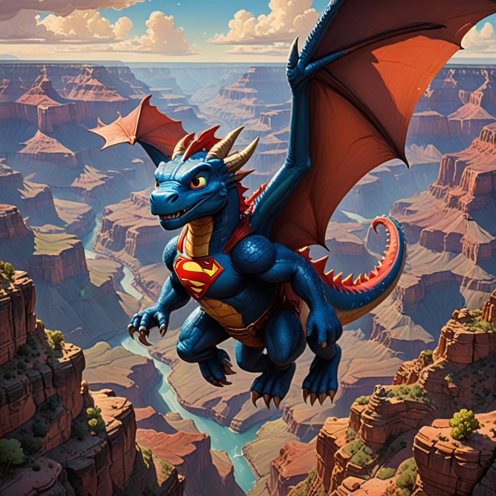 Surreal Hyperrealistic Dragon Soars Over Grand Canyon with S...