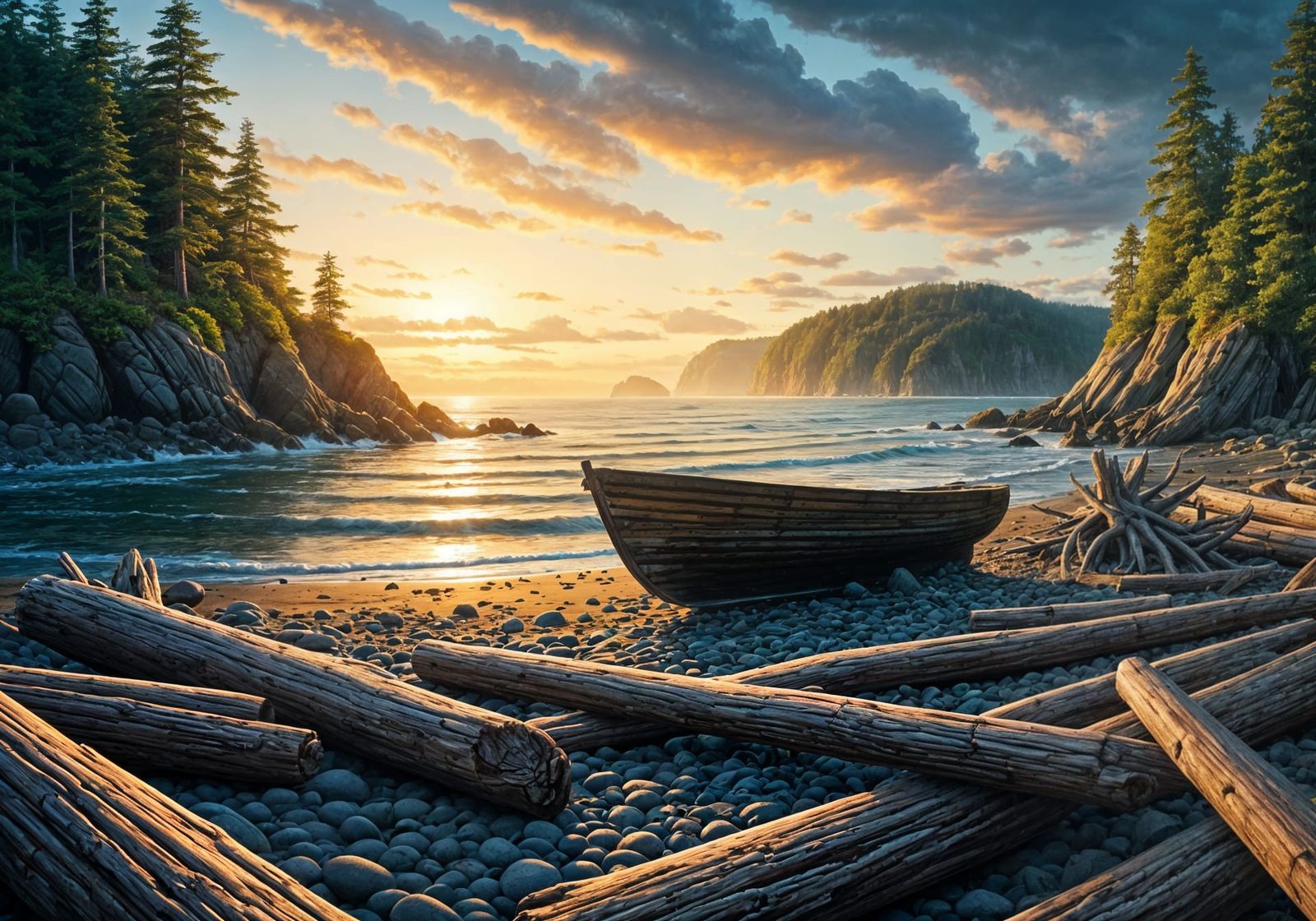 Pacific Northwest Beach Scene at Sunset