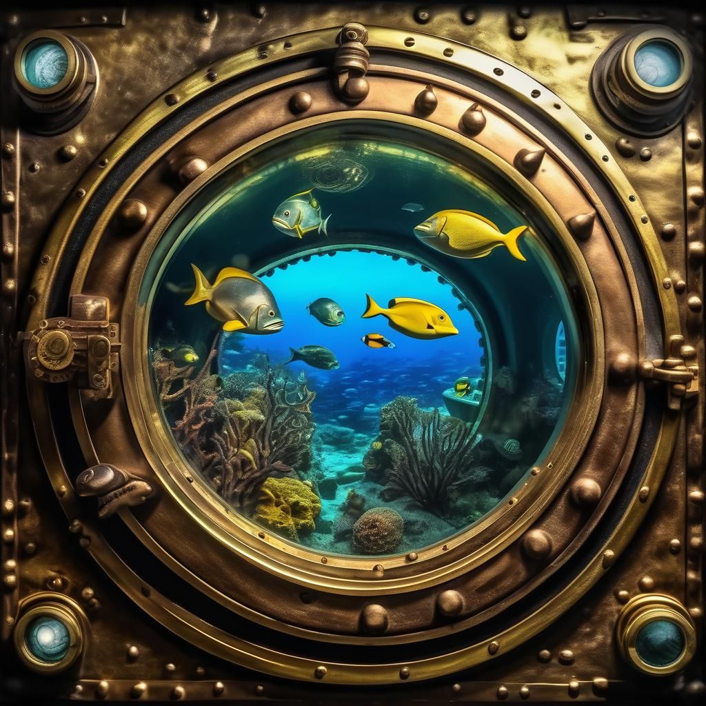 Steampunk Captain Nemo Observes Deep Sea Life