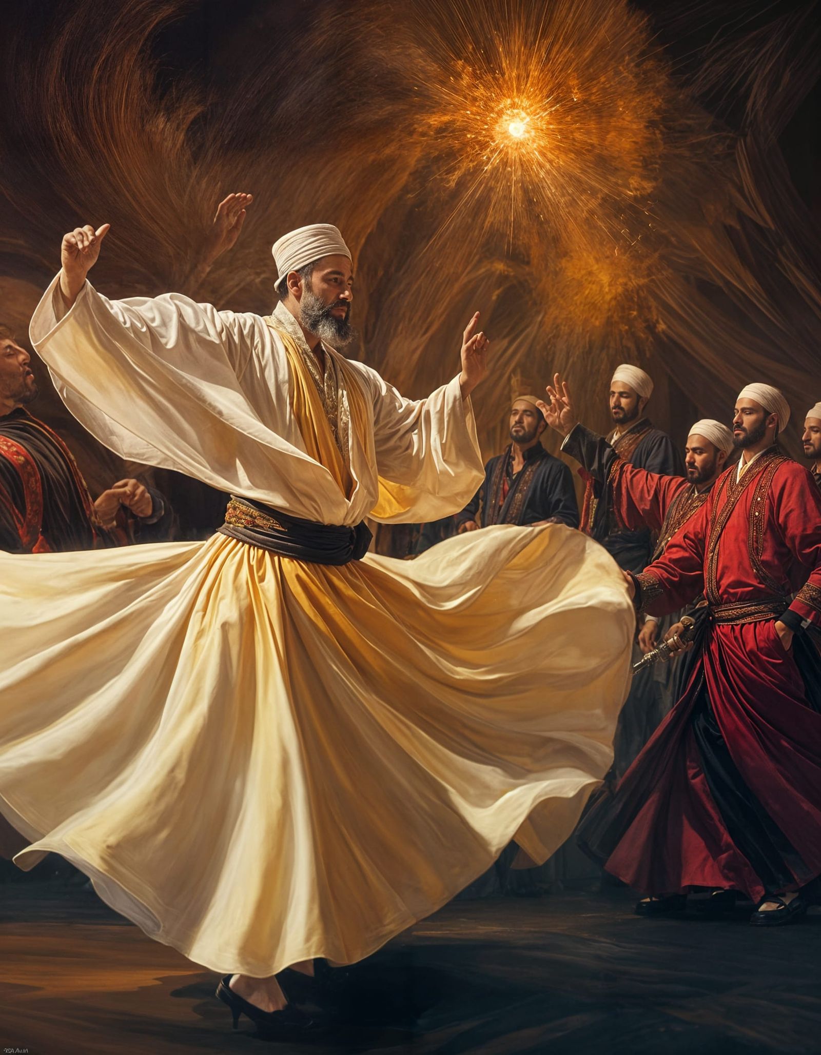 Turkish Men Performing Whirling Dervishes in Sema