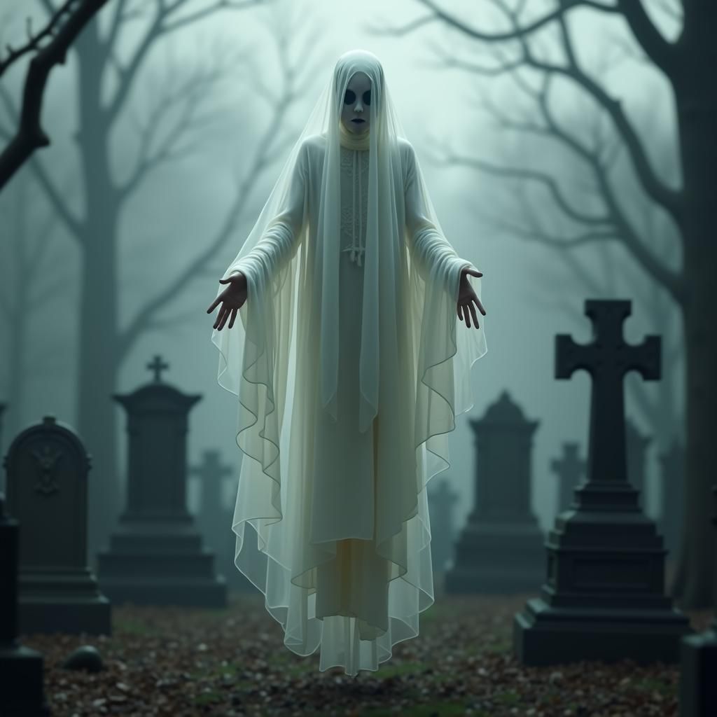 Ethereal Ghost in Old Graveyard: Dark Fantasy Art