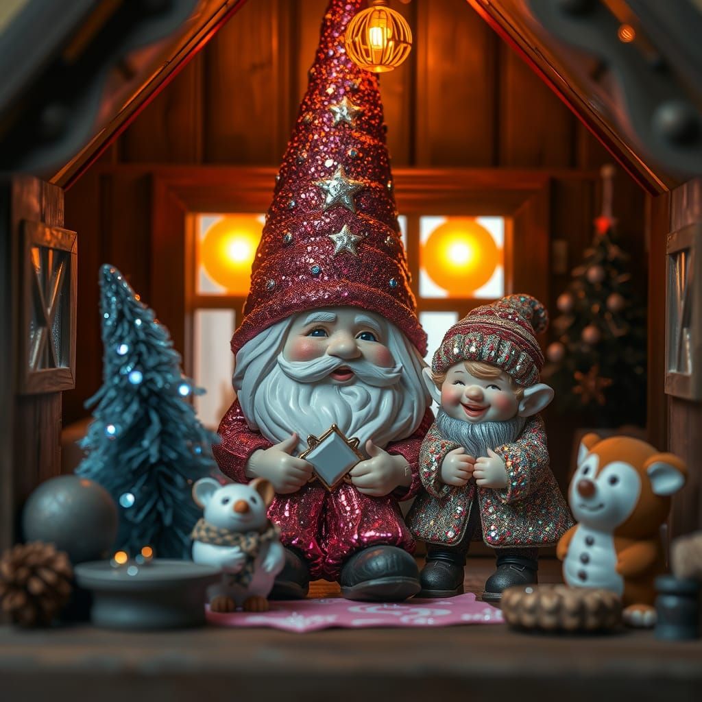 Glittery Gnome Family Portrait in Hyperrealistic Style