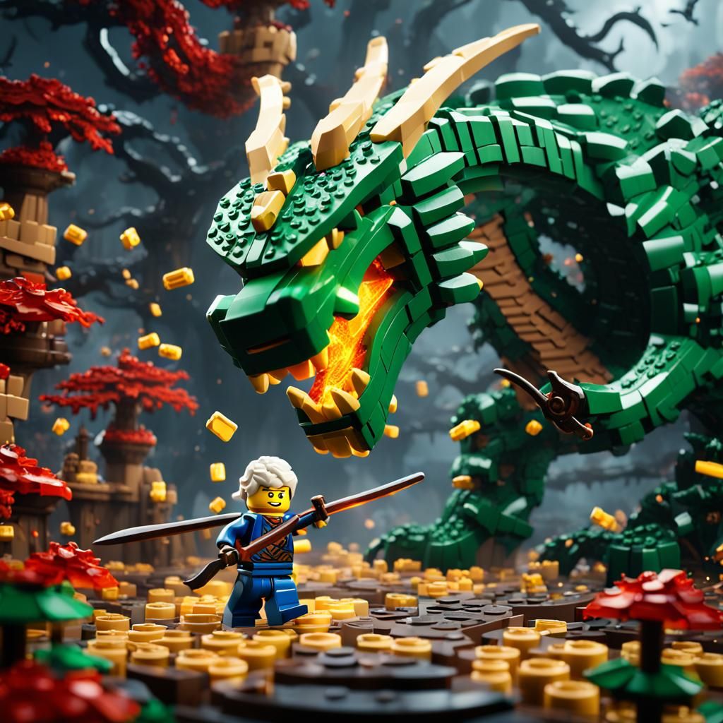 Lloyd Battles Dragon in Ninjago Lego Art