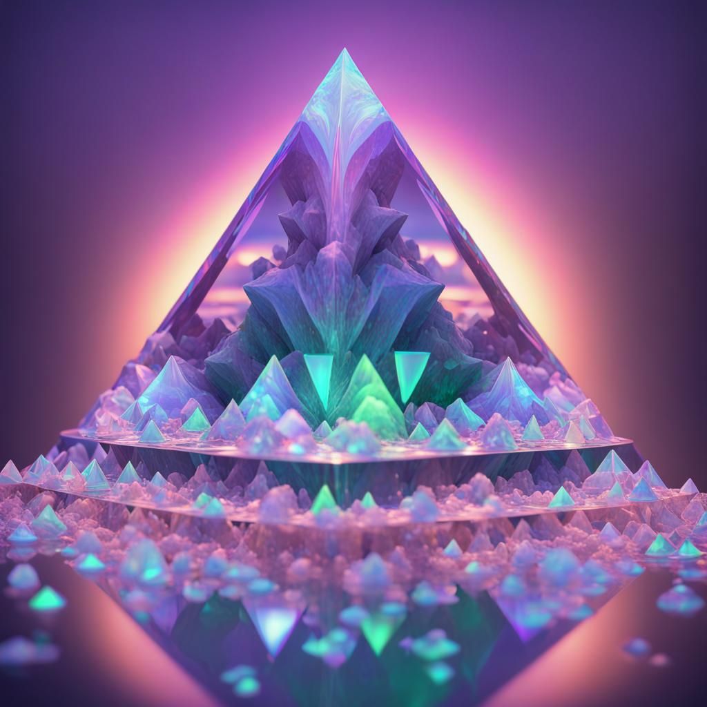 Opalescent Crystal Pyramid in Holographic Fairycore Style
