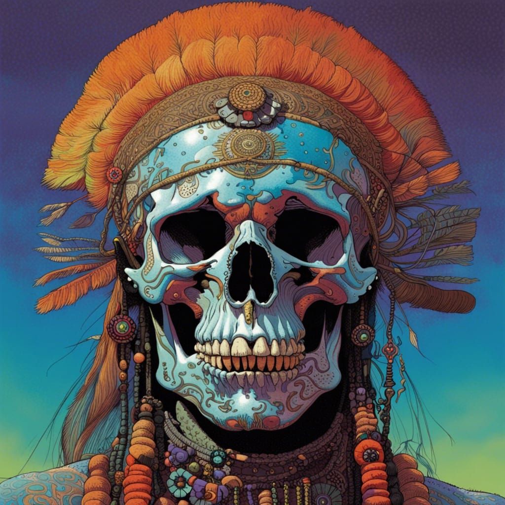 Punk Rock Skull Shaman Portrait in Comics Style