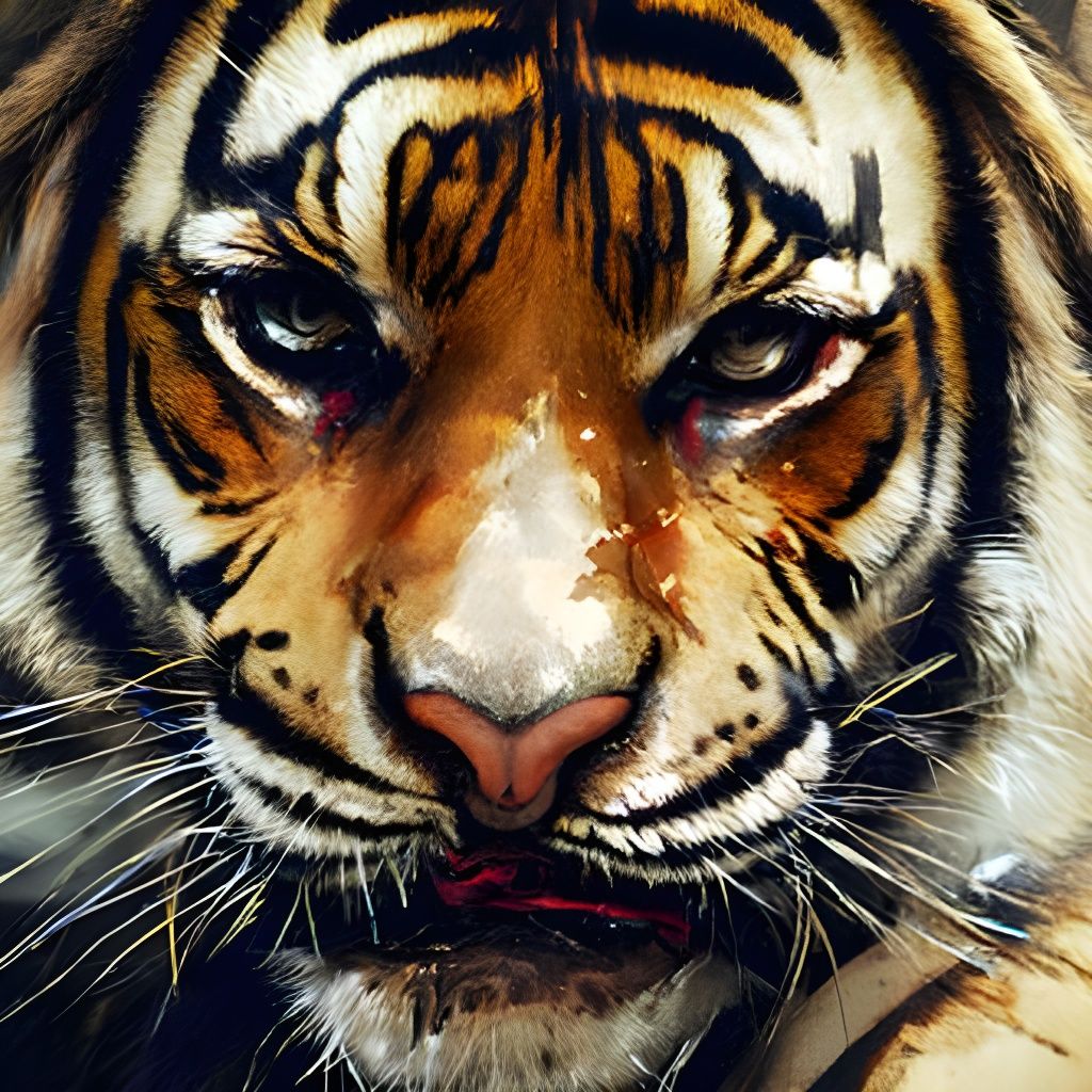 Detailed Tiger Portrait as Oil Painting