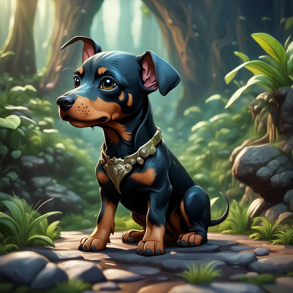 Chibi Nature Doberman Pinscher Digital Painting