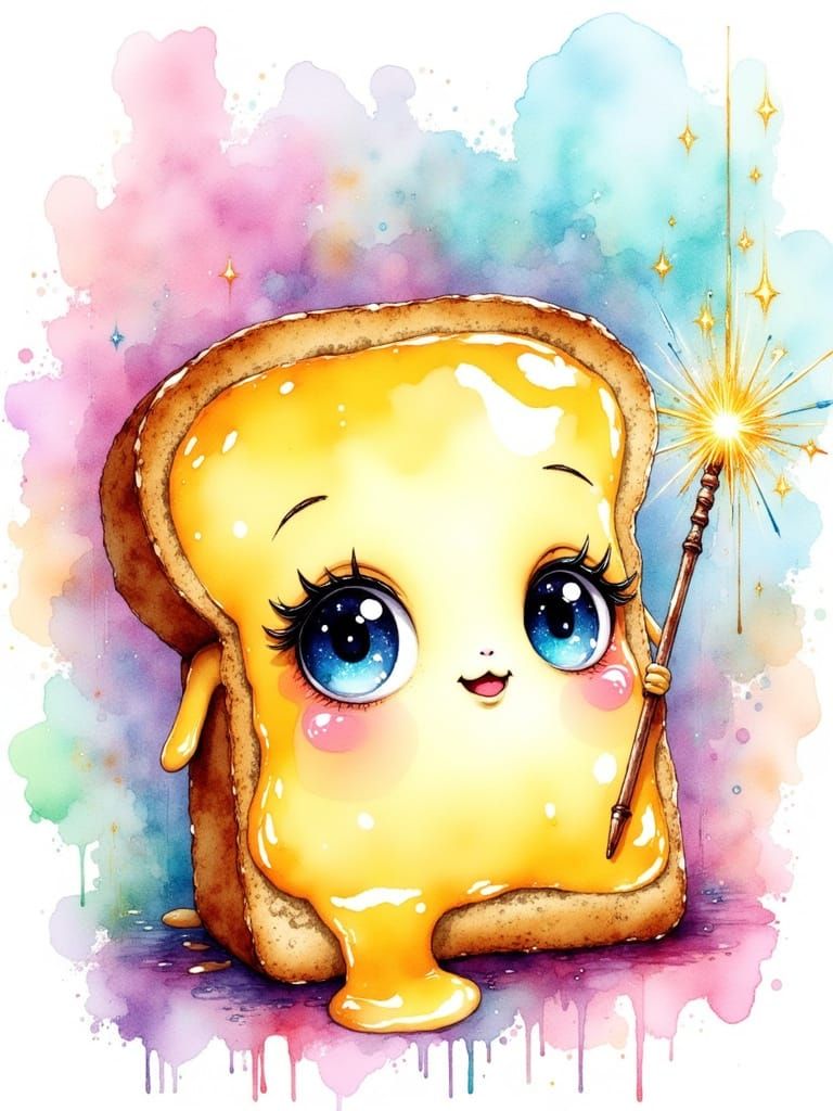 Kawaii Grilled Cheese with Magic Wand, Digital Art