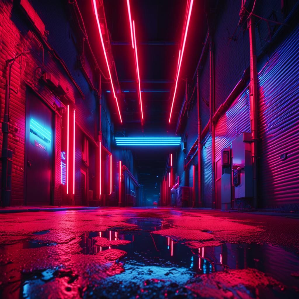 Synthwave Alleyway: Neon Tubes in Urban Nightscape