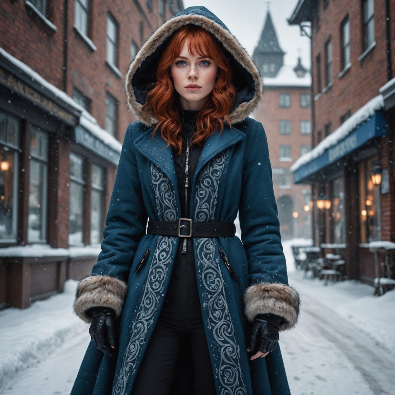 Woman in Mink Coat in Snowy Landscape