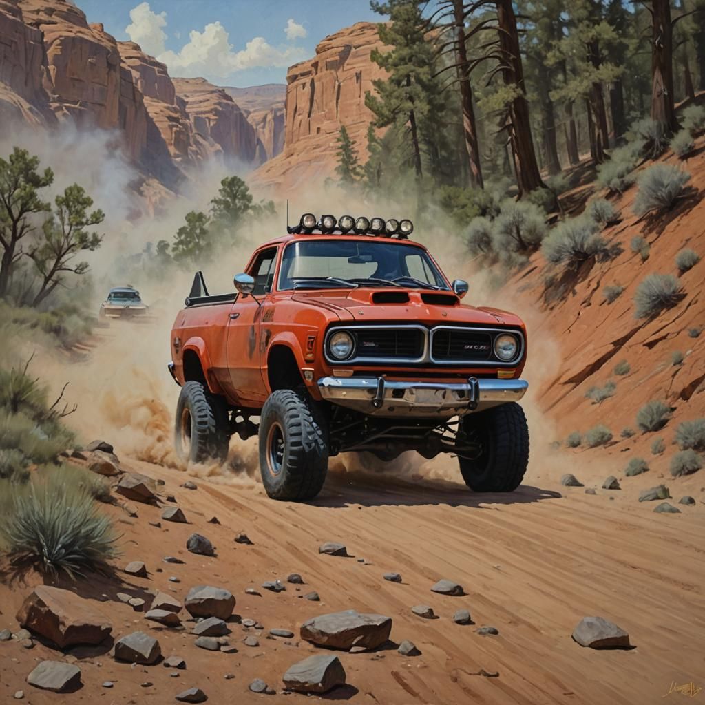 Off-Road Dodge Demon in Oil Painting Style