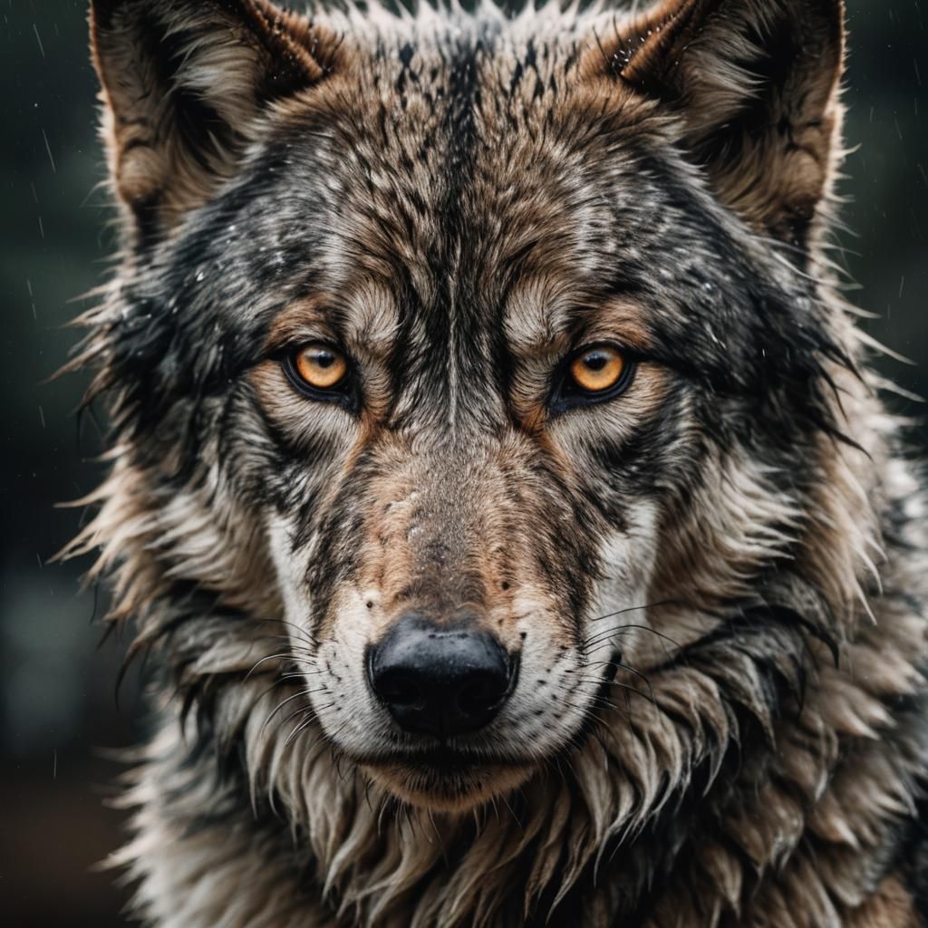 Scaled Storm Wolf Portrait in Dramatic Lighting