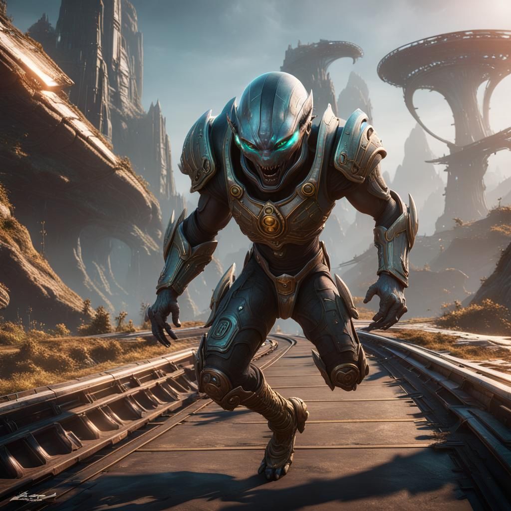 Elf Alien Race on U-Shaped Track in 3D