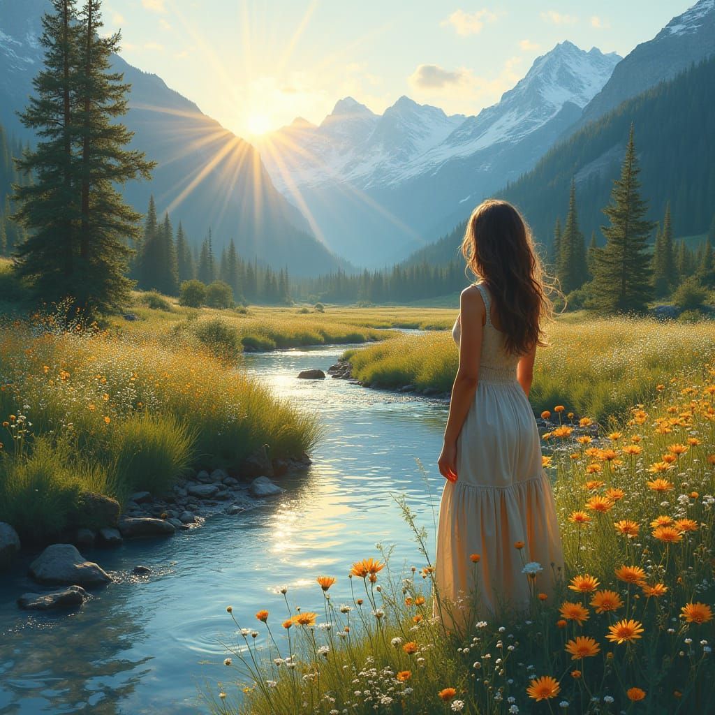 Peaceful River Scene in Soft Watercolor Style