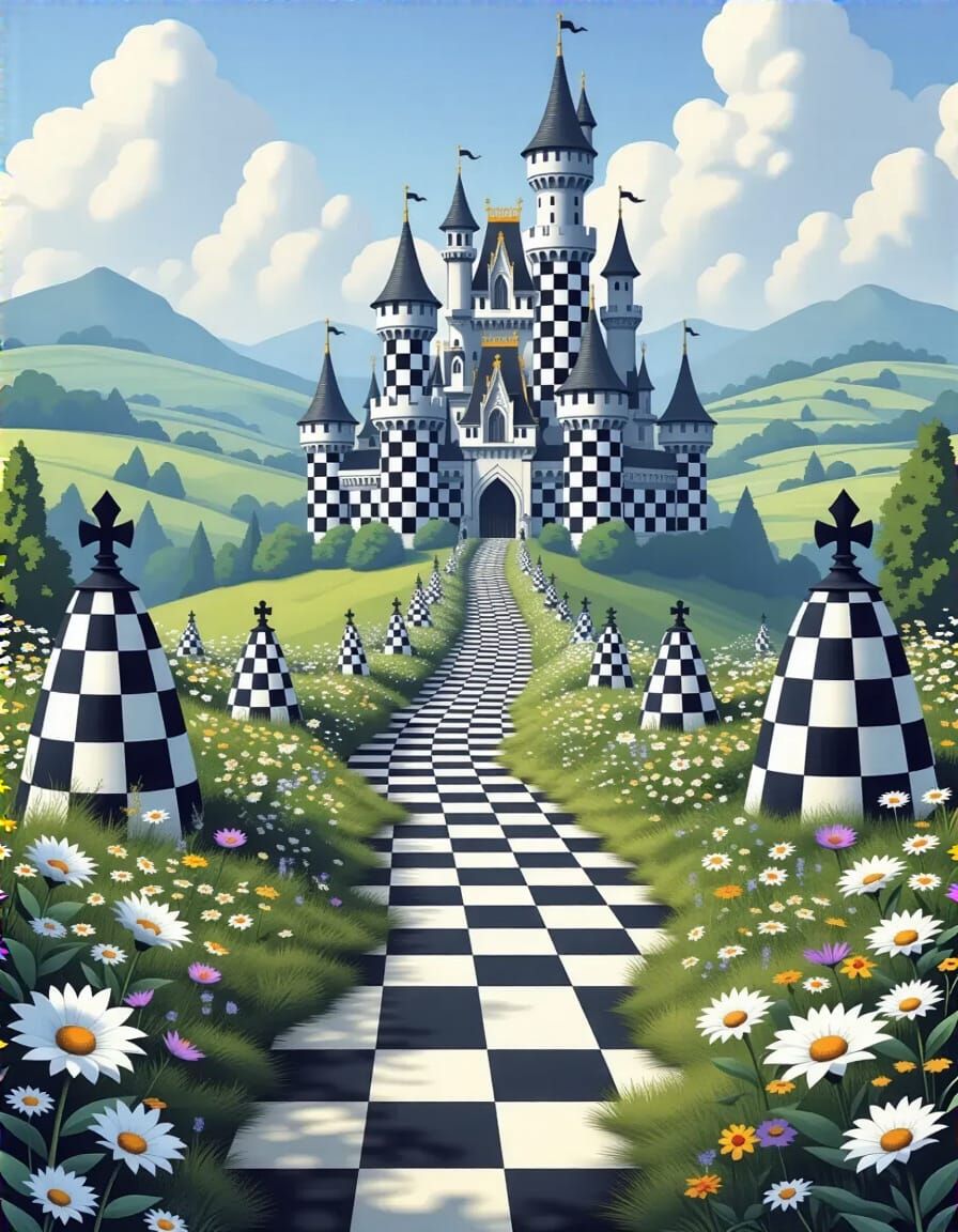 Fantasy Chessboard Kingdom with Checkerboard Castle
