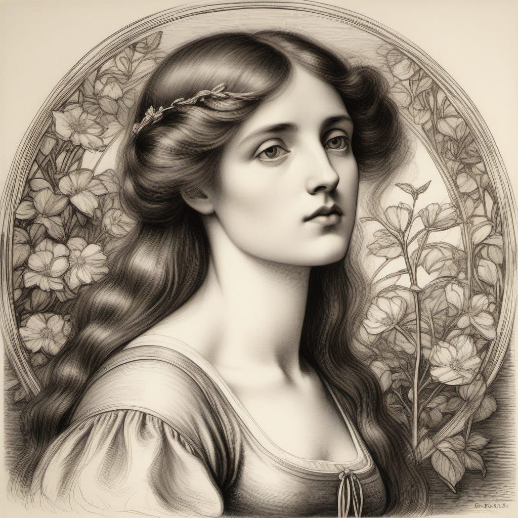 Romantic Female Portrait in Pre-Raphaelite Style