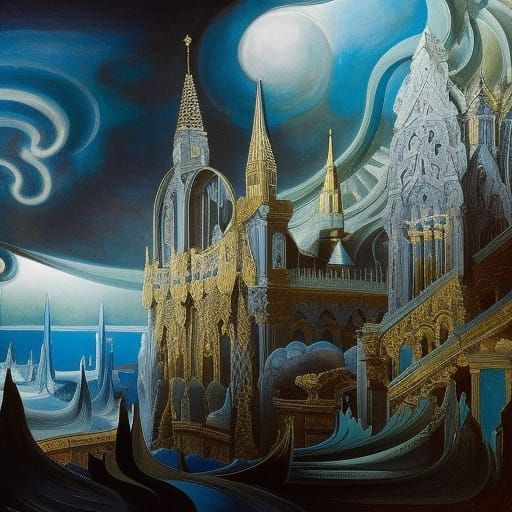 Victorian Theater in Blue: A Hyperdetailed Fantasy