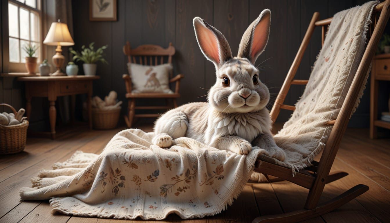 Cartoon Rabbit in Rocking Chair as Photorealistic Art