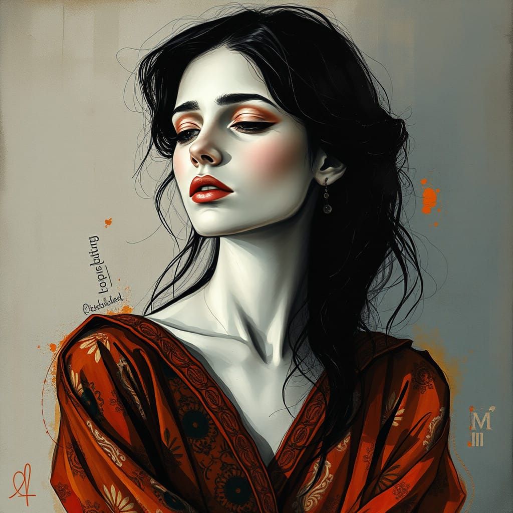 Woman Lost in Thought, Minimalist Charcoal Portrait