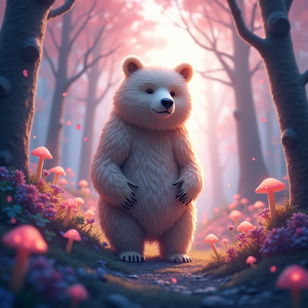 Gentle Bear in Dreamlike Enchanted Forest