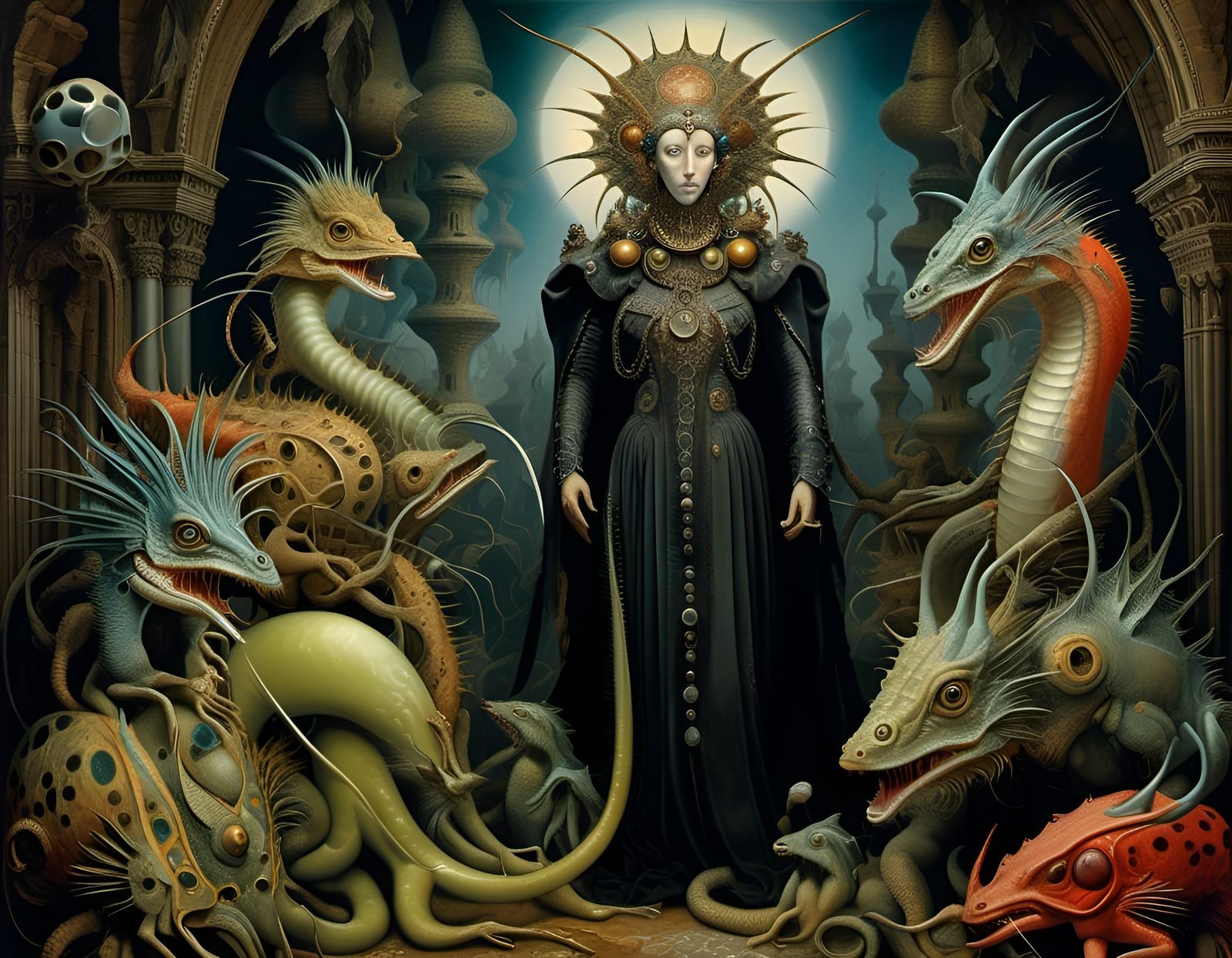 Multi-Headed Hydra in Surreal Museum