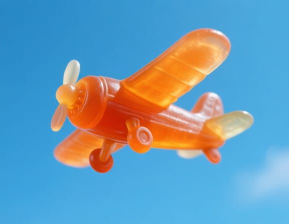 Orange Jelly Airplane Flying in Clear Blue Sky