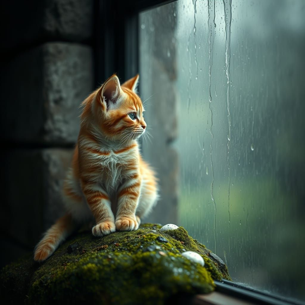 Sorrowful Tabby Kitten in Photorealistic Impressionism