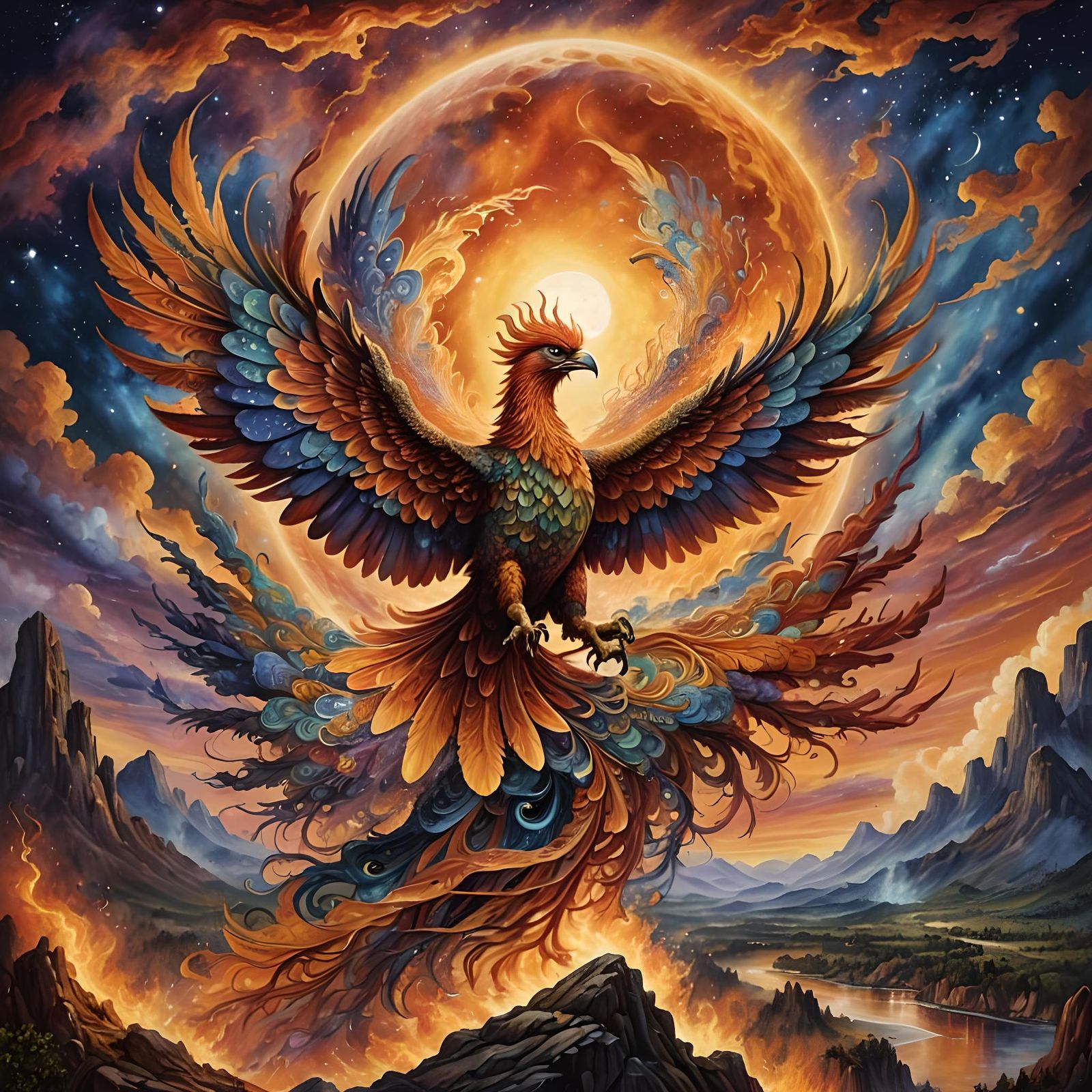 Phoenix Rising from Ashes in Cosmic Sky