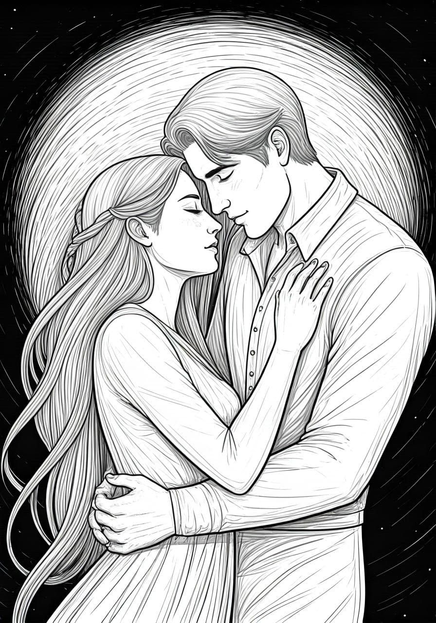 Romantic Lines Drawing of a Tender Moment