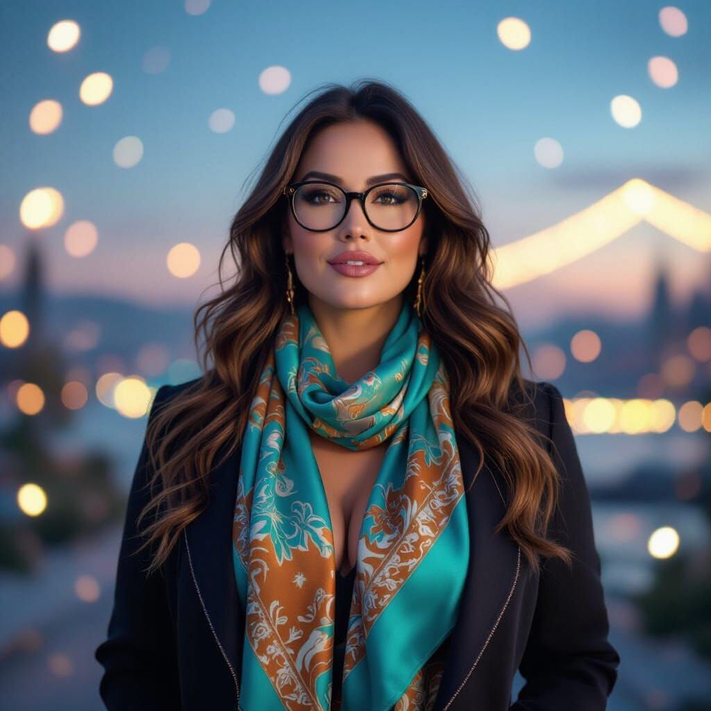 Radiant Full-Figured Woman Under Evening Sky