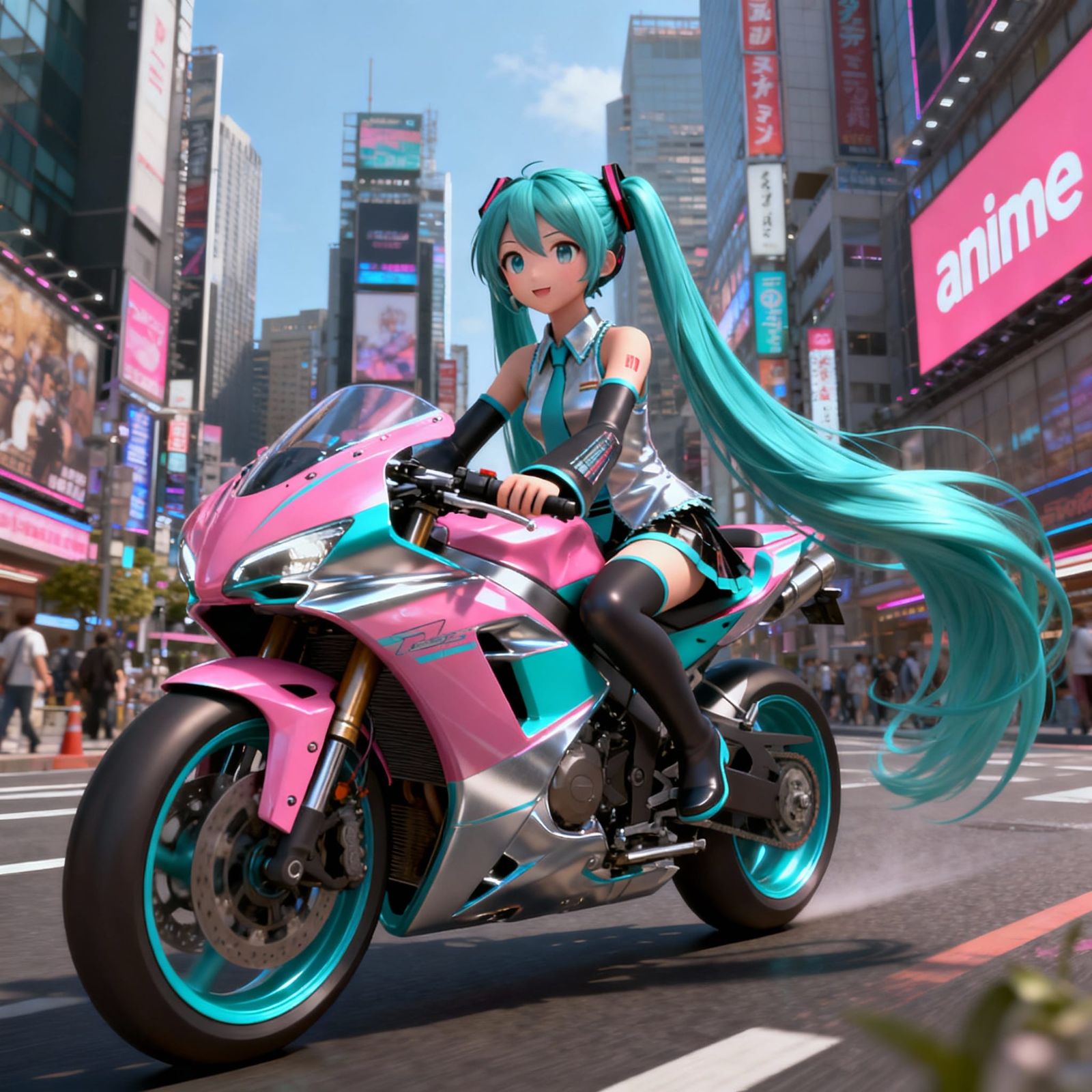 Hatsune Miku Rides a Motorcycle Through Tokyo in Hyperdetail...