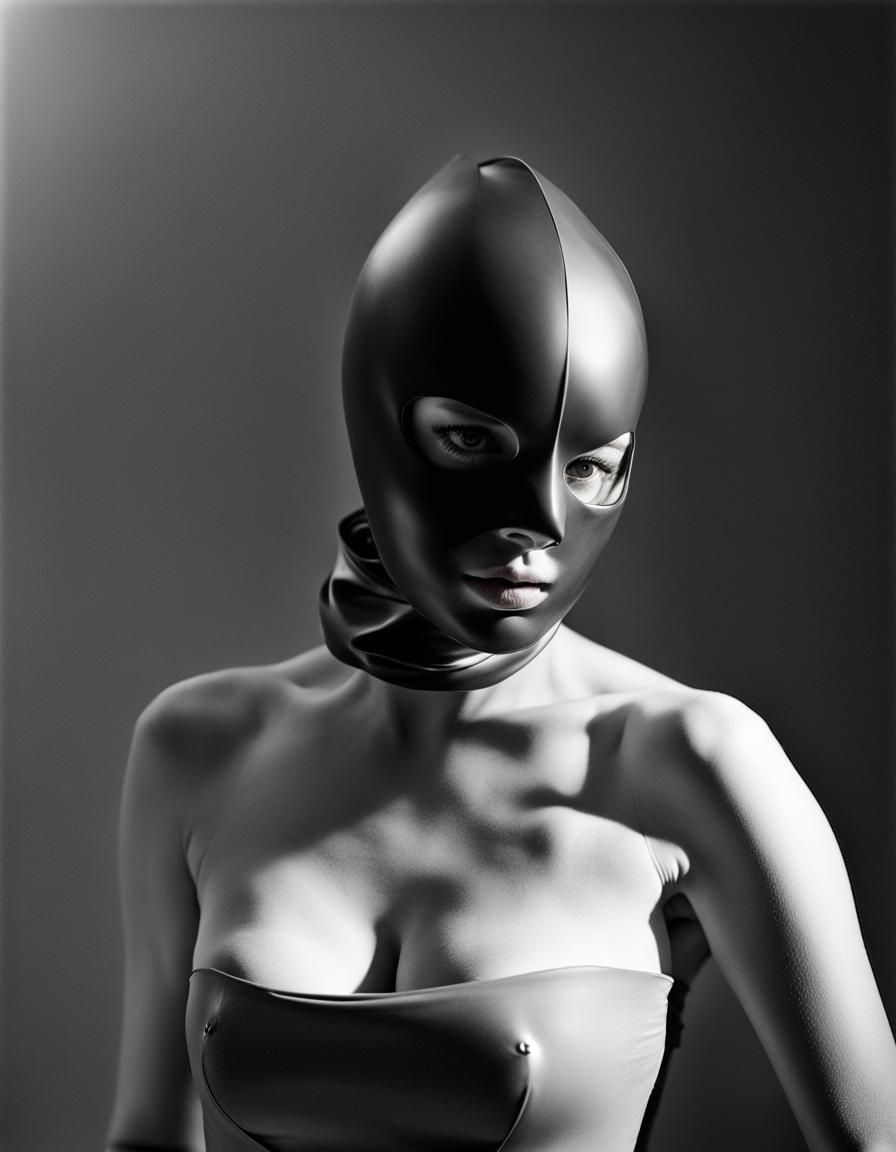 Redhead in Latex Mask with Dramatic Lighting
