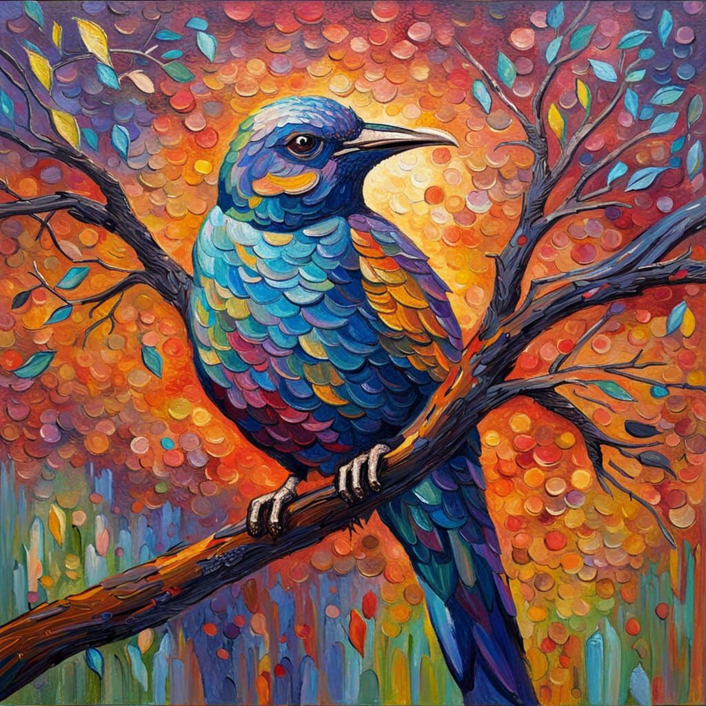 Glittering Bird in Neo-Impressionist Style