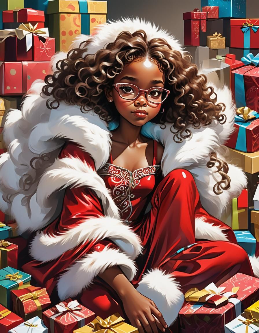 Festive Caricature of Girl in Comic Book Style