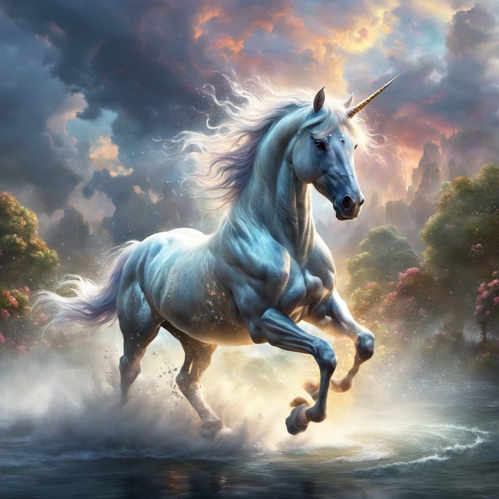 Ethereal Fantasy Water Unicorn in Dramatic Cinematic Style