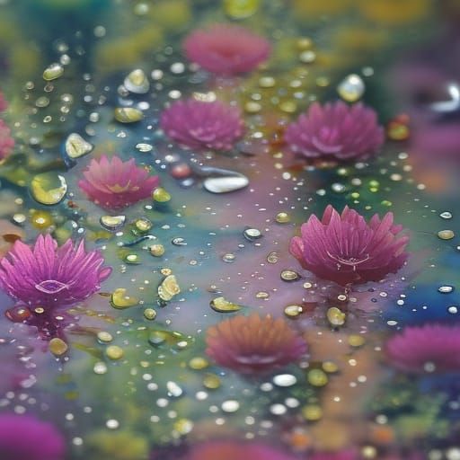 Dripping Watercolor Flower Garden in Hyperrealistic Photo