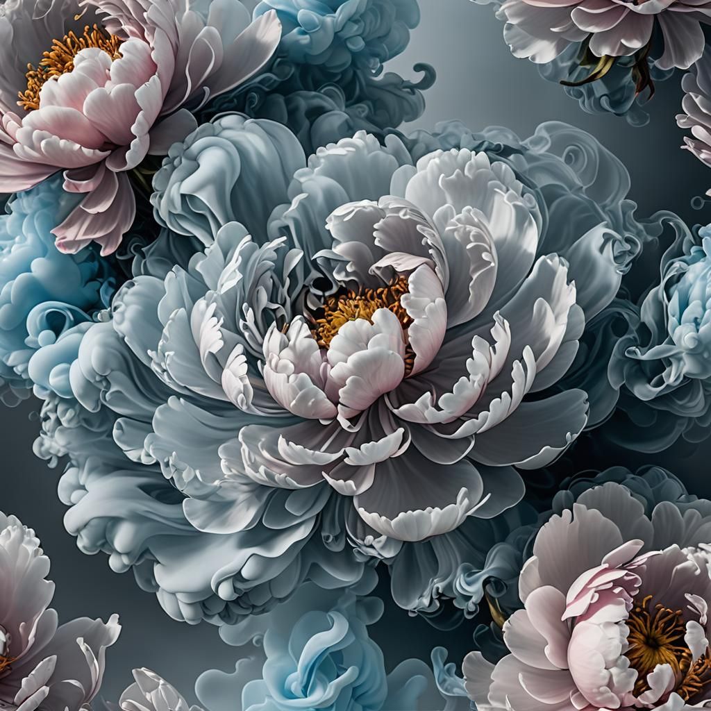 Smoky Peony Cloudscape with Metallic Sheen