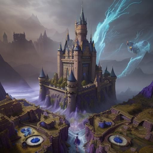 Magical Creatures Invade Castle: Detailed Fantasy Art