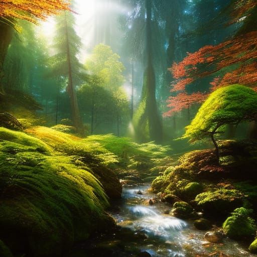 Mystical Forest with Elven Bridges in Anime Style