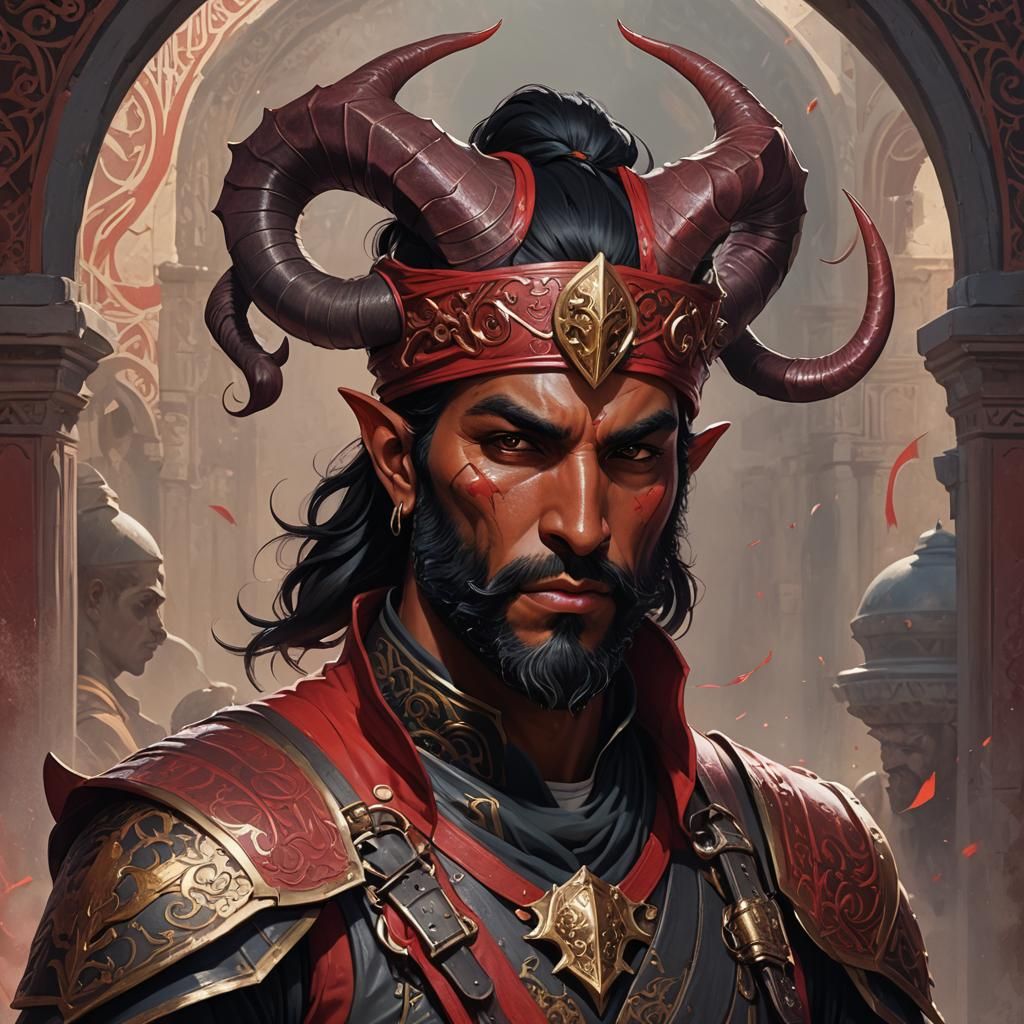 Tiefling Knight Portrait in Fantasy Art Style