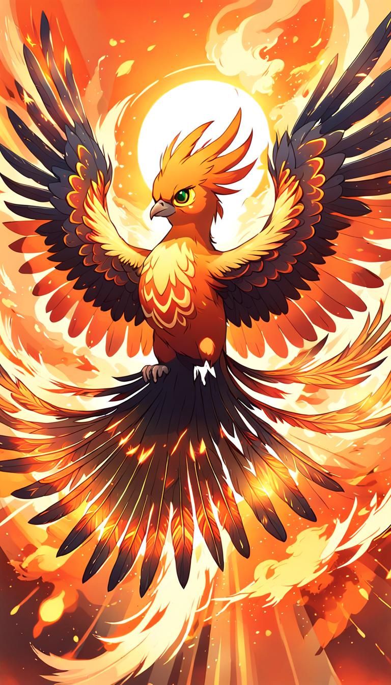 Mythical Flame Bird Soaring Through Blazing Skies