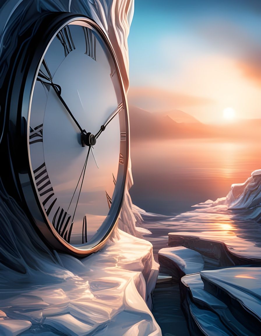 Frozen Clock in Ice with Futuristic Sci-Fi Style