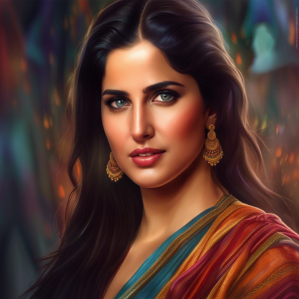 Katrina Kaif Portrait in Detailed Graffiti Art Style