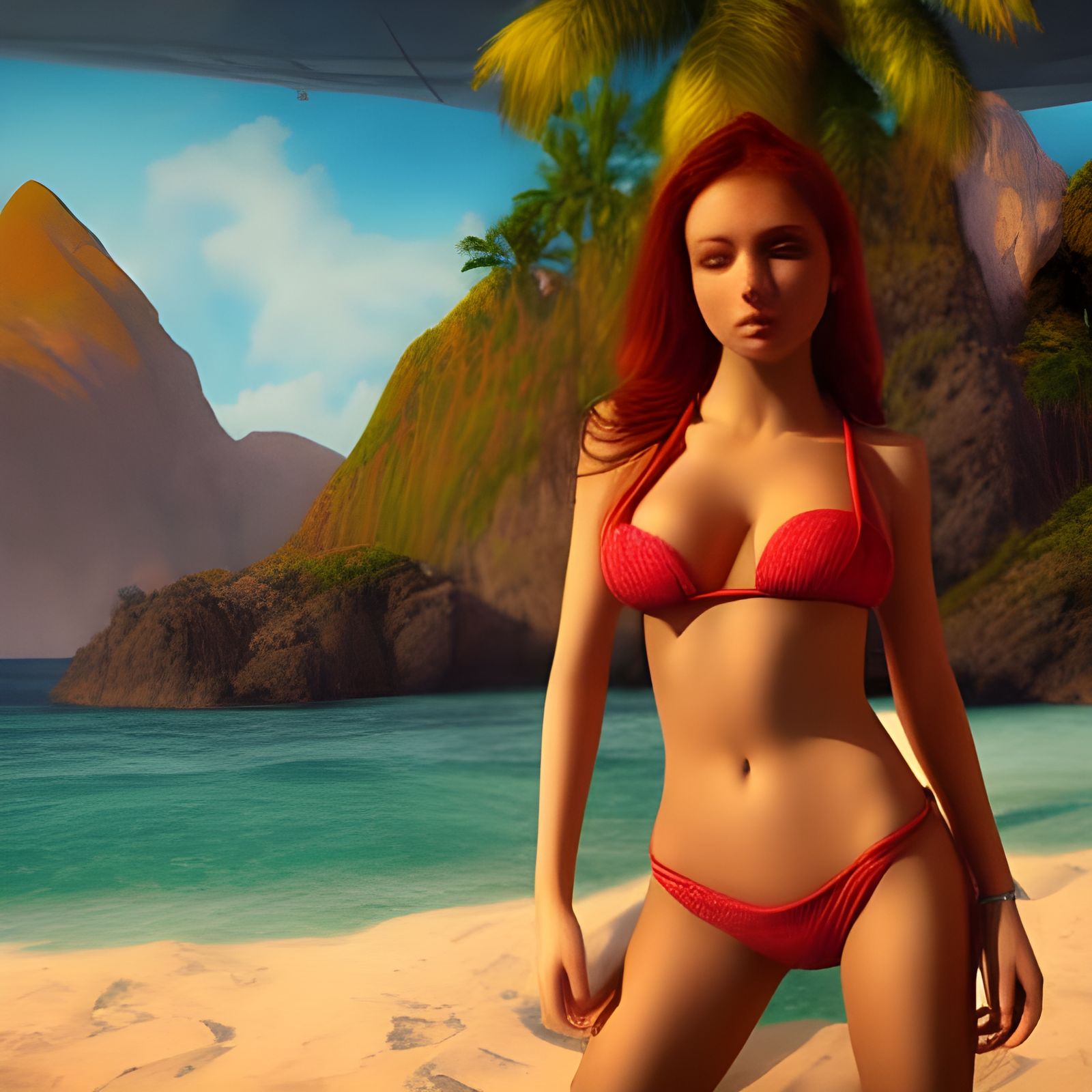 Beach Babes in Bikinis: Detailed Matte Painting