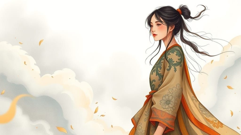 Ethereal Phoenix Goddess in Whimsical Folk Art Style