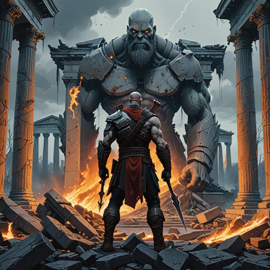 God of War in a Fiery Ancient Temple