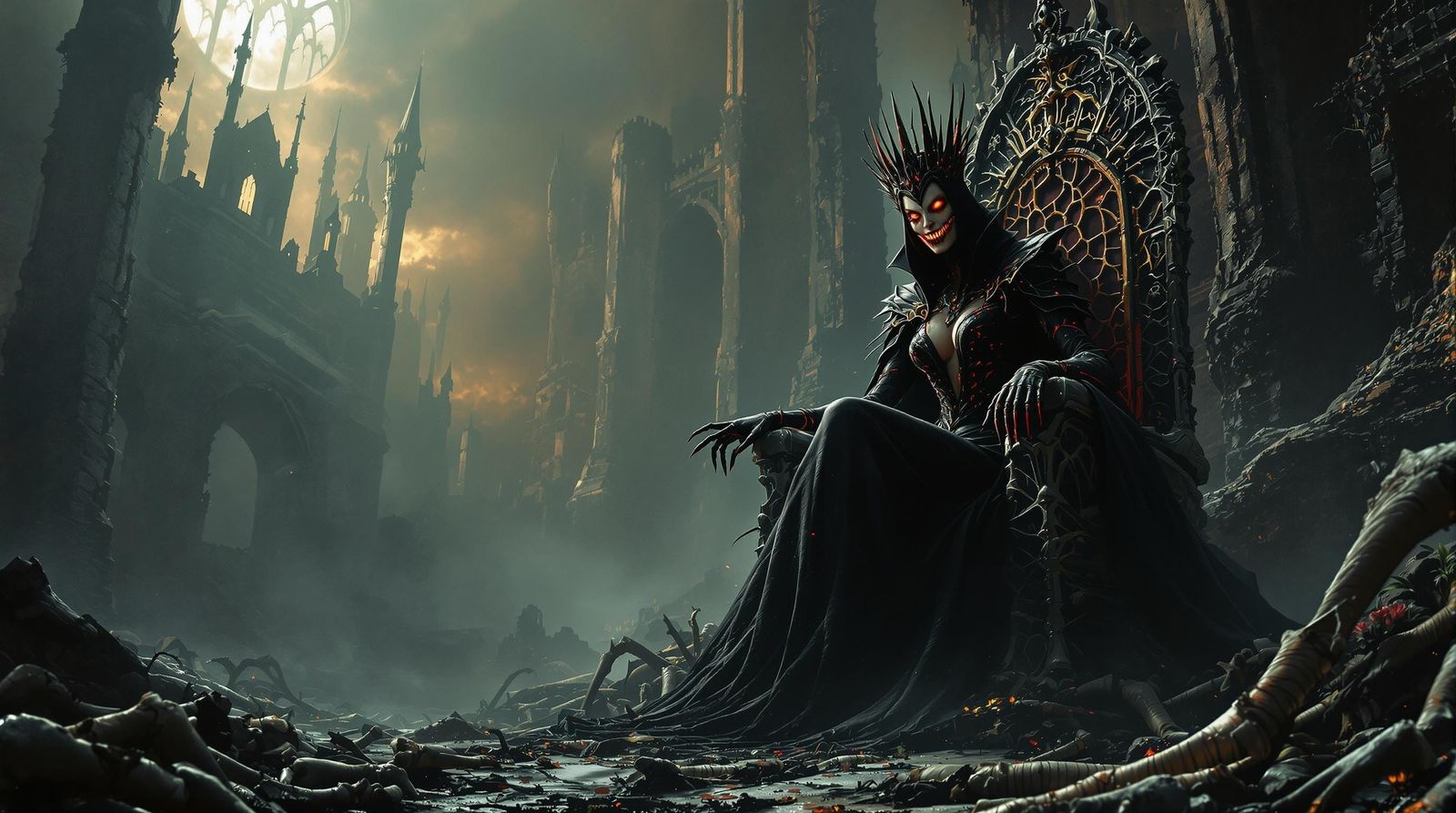 Gothic Vampire Queen on Throne of Bones