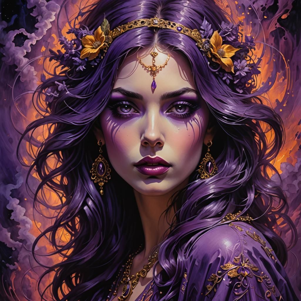 Ethereal Purple Haze Portrait in Mixed Media