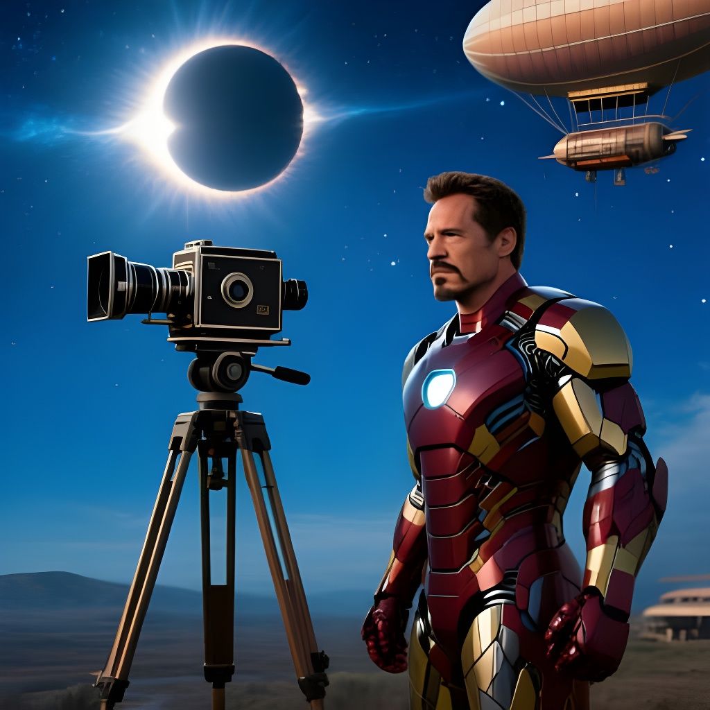 Tony Stark Filming Solar Eclipse in Surreal Style