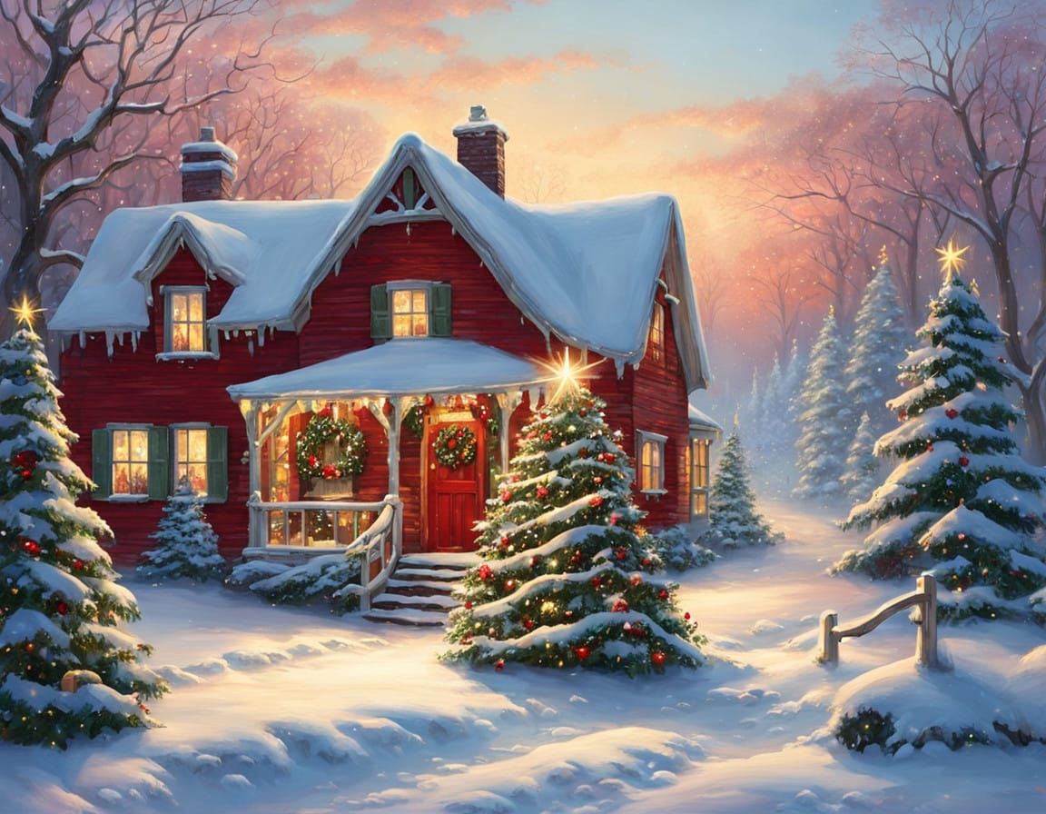 Winter Wonderland Christmas Cottage Scene